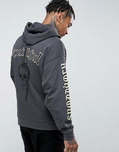 Свободный худи с принтом на рукавах ASOS - Черный