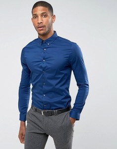 Эластичная рубашка с длинными рукавами Burton Menswear Athletic - Темно-синий