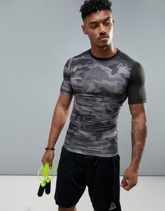 Компрессионная спортивная футболка с камуфляжным принтом Reebok BR9567 - Черный