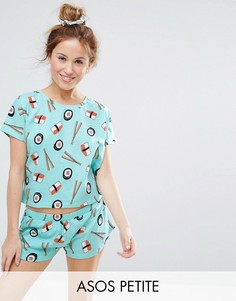Пижама (футболка и шорты) с принтом суши ASOS PETITE - Синий