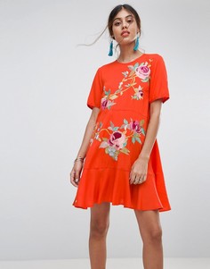 Платье с заниженной талией и вышивкой ASOS PREMIUM - Оранжевый