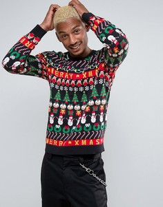 Темно-синий джемпер с новогодним узором ASOS - Мульти
