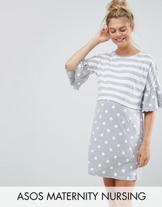 Пижамный топ в полоску и горошек ASOS Maternity NURSING - Серый