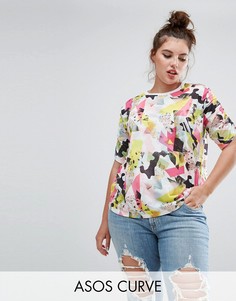 Футболка с присборенными рукавами и принтом ASOS CURVE - Мульти