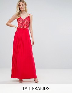 Платье макси с кружевным верхом и плиссировкой Little Mistress Tall - Красный