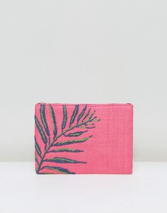 Розовый соломенный клатч с вышивкой пальм South Beach - Розовый