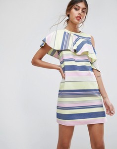 Платье-трапеция в полоску с оборкой ASOS - Мульти