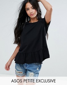 Футболка с оборкой по краю ASOS PETITE - Черный
