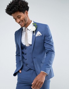 Ярко-синий супероблегающий фактурный пиджак SOS Wedding - Синий Asos