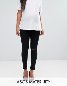 Черные джинсы скинни с дырками на коленях ASOS MATERNITY RIDLEY - Черный