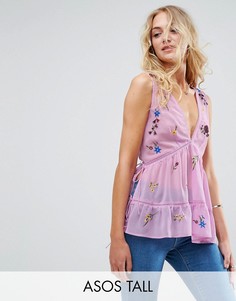 Топ с вышивкой и шнуровкой на спине ASOS TALL - Фиолетовый