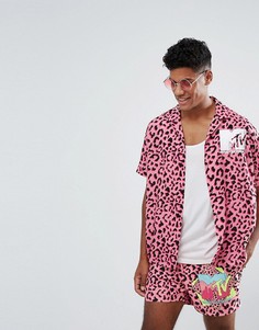Oversize-рубашка с леопардовым принтом ASOS x MTV - Розовый
