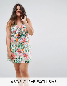 Платье с тропическим цветочным принтом ASOS CURVE - Мульти