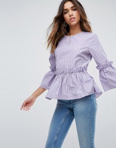 Хлопковый свободный топ в клеточку с оборками ASOS - Фиолетовый