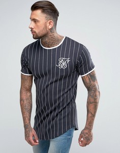 Темно-синяя обтягивающая футболка с полосками SikSilk - Темно-синий