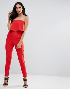 Красный комбинезон с двухслойным лифом-бандо Missguided - Красный