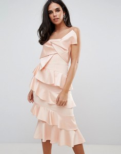 Платье миди с оборкой и бантом Forever Unique - Розовый