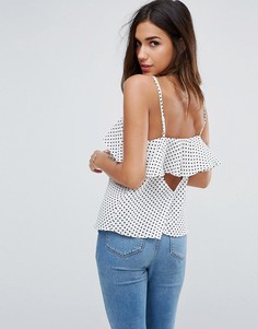 Топ в горошек с вырезом на спине и оборкой ASOS - Мульти