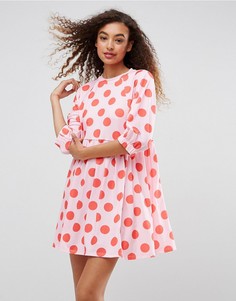Свободное платье в горошек с эластичными манжетами ASOS - Мульти