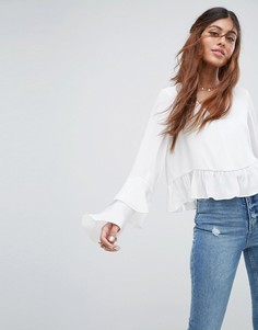 Блузка с рюшами на рукавах ASOS - Белый