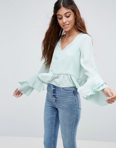 Блузка с рюшами на рукавах ASOS - Зеленый