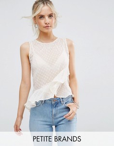 Шифоновый топ с оборкой New Look Petite - Кремовый