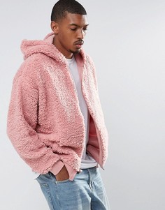 Oversize-худи из искусственного меха на молнии ASOS - Розовый
