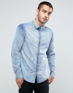Классическая джинсовая рубашка с эффектом кислотной стирки New Look - Синий