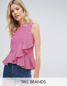 Топ с клетку с оборкой New Look Tall - Розовый
