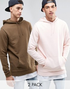 Набор из 2 длинных худи розового и защитного цвета ASOS СКИДКА - Мульти