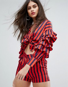 Топ с оборками на рукавах Non-Blonde - Красный