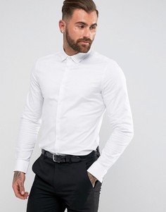 Строгая эластичная оксфордская рубашка приталенного кроя с двойными манжетами ASOS - Белый