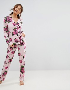 Пижамная рубашка и брюки с принтом роз ASOS Romantic - Мульти