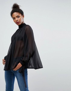 Свободная блузка с высоким воротником ASOS - Черный