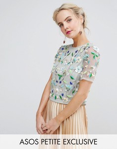 Футболка с цветочной аппликацией ASOS PETITE - Зеленый