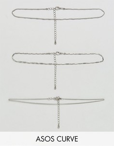 3 ожерелья-чокер из цепочек ASOS CURVE - Серебряный