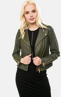 Кожаная куртка-косуха цвета хаки Michael Michael Kors