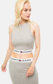 Серый хлопковый топ с логотипом бренда Hilfiger Denim