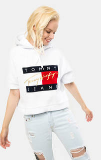 Белая хлопковая толстовка с короткими рукавами Hilfiger Denim