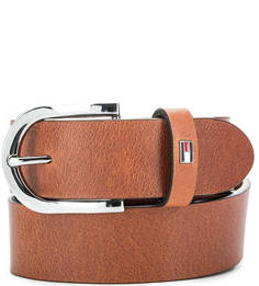 Коричневый ремень с логотипом бренда Tommy Hilfiger