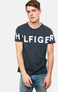 Синяя хлопковая футболка с принтом Hilfiger Denim