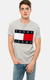 Серая футболка из хлопка с принтом Hilfiger Denim