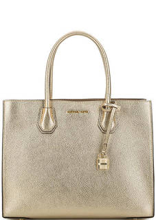 Золотистая кожаная сумка с короткими ручками Michael Michael Kors