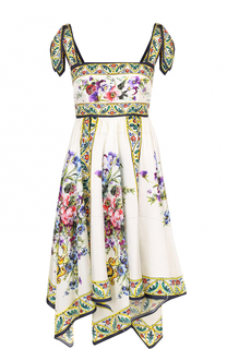 Шелковое платье асимметричного кроя с принтом Dolce &amp; Gabbana