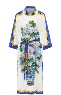 Шелковое платье-рубашка с принтом и поясом Dolce &amp; Gabbana