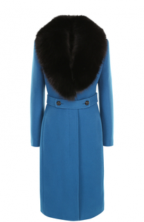 Шерстяное пальто с контрастным воротником из меха лисы Roberto Cavalli