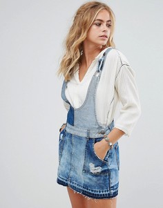 Джинсовый сарафан с лоскутным эффектом Free People - Синий