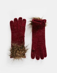 Перчатки с помпоном из искусственного меха Alice Hannah - Красный
