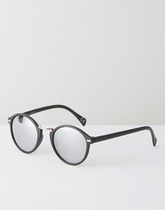 Круглые солнцезащитные очки в черной матовой оправе с зеркальными стеклами ASOS - Черный