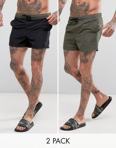 2 пары коротких шортов для плавания (хаки и черные) ASOS - СКИДКА - Мульти